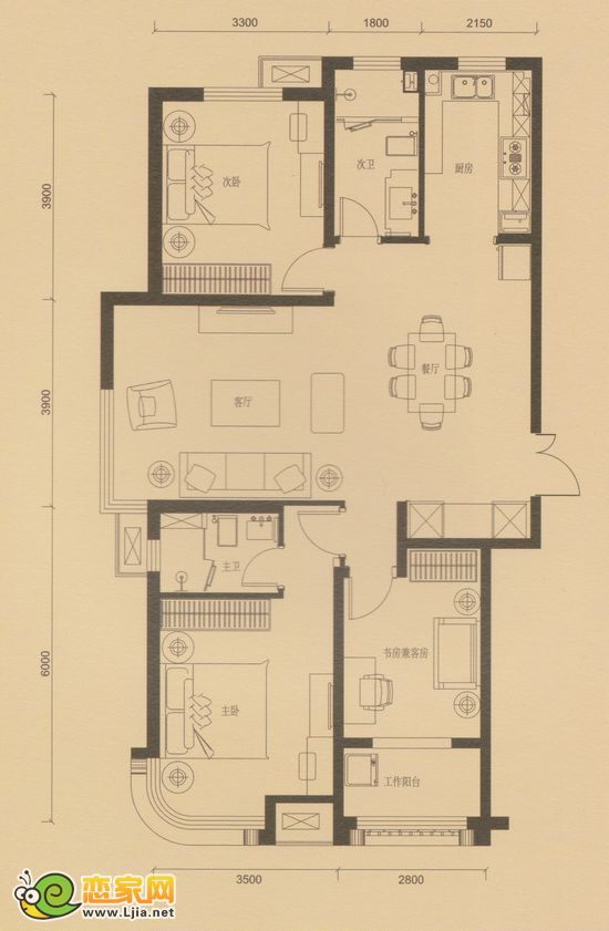 精裝房 曠達心居 三室二廳二衛(wèi) 131平米