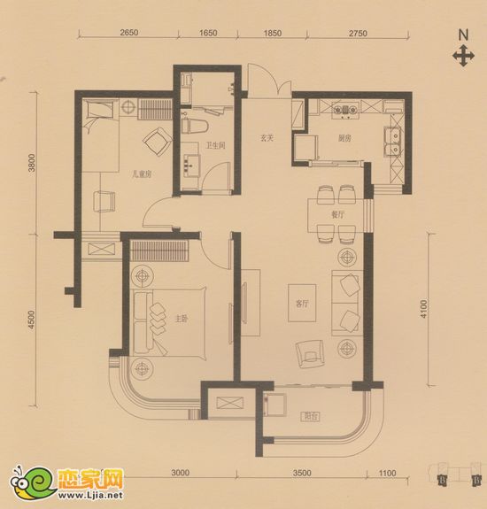 精裝房 溫馨雅境 二室二廳一衛(wèi) 85平米