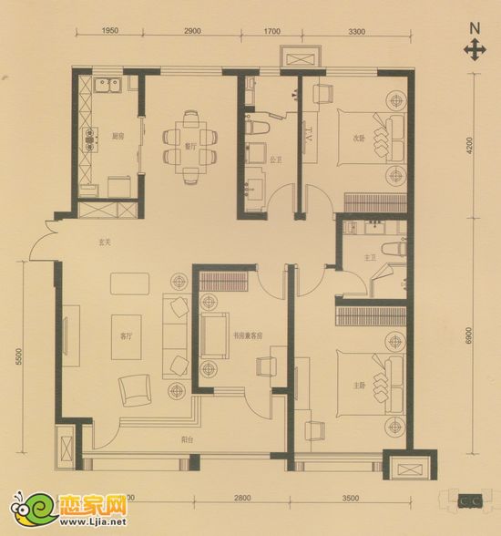 精裝房 居容風華 三室二廳二衛(wèi) 145平米