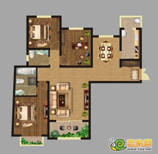 月亮灣 1號(hào)樓 A-1戶型 三室二廳二衛(wèi)