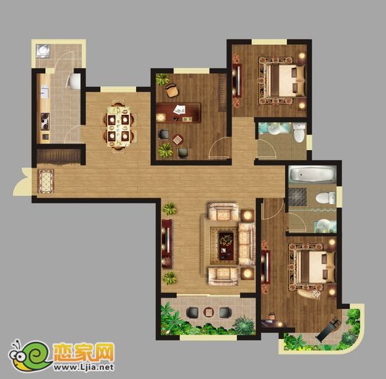 月亮灣 1號(hào)樓 A戶型 三室二廳二衛(wèi)