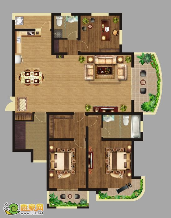 月亮灣 4 6號樓 A戶型 三室二廳二衛(wèi)