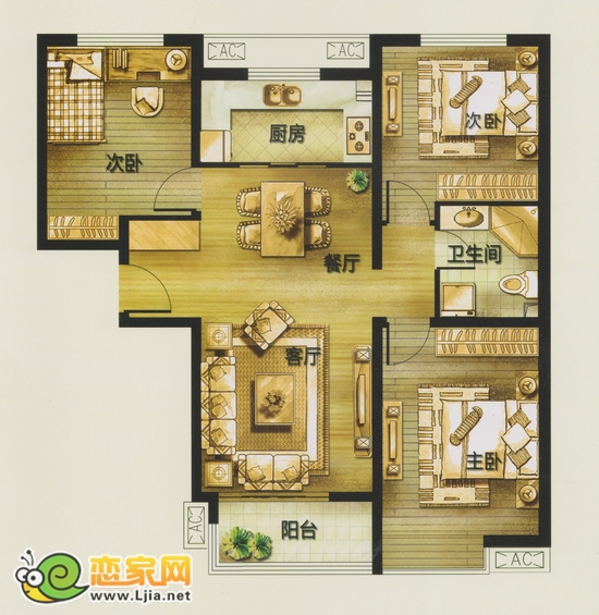 H—4戶型 三室二廳一衛(wèi) 118平米
