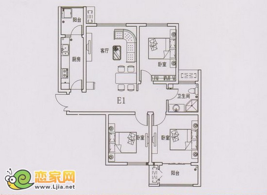 現(xiàn)代頤和苑1#樓戶型 三室一廳一衛(wèi) 112平米