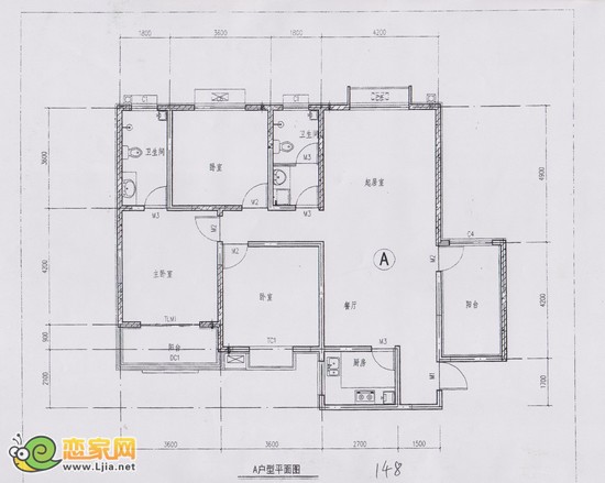 萬瑞佳苑A戶型 三室二廳二衛(wèi) 148平米