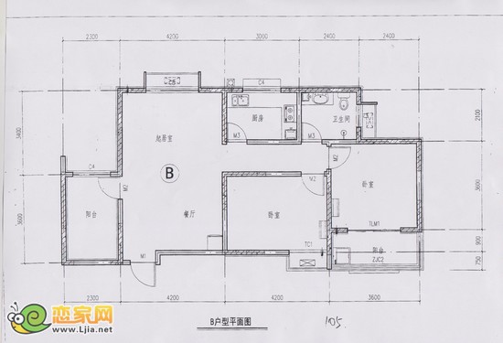 萬瑞佳苑項(xiàng)目B戶型 二室二廳一衛(wèi) 105平米