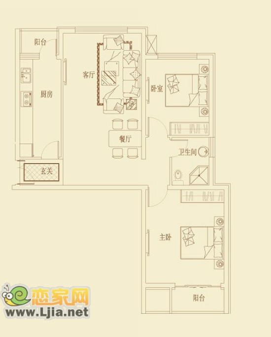 順田君邑項目戶型 二室一廳一衛(wèi) 99.32平米