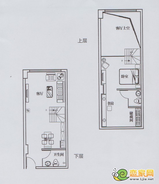 名仕公館lotf戶型 B戶型 一室二廳二衛(wèi) 建筑面積48平米 使用面積82平米