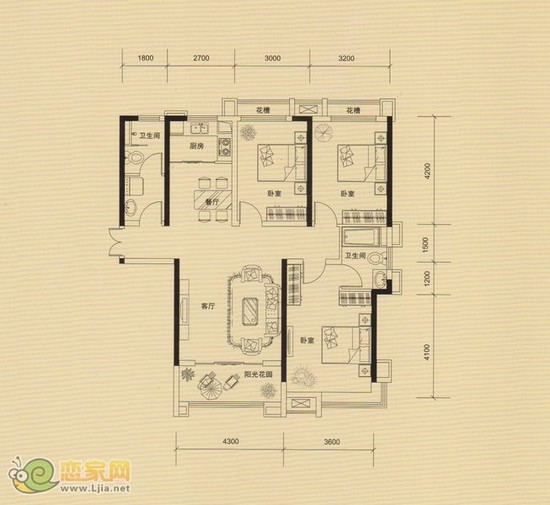金百合2#樓A戶型：三室兩廳兩衛(wèi) 135.16㎡
