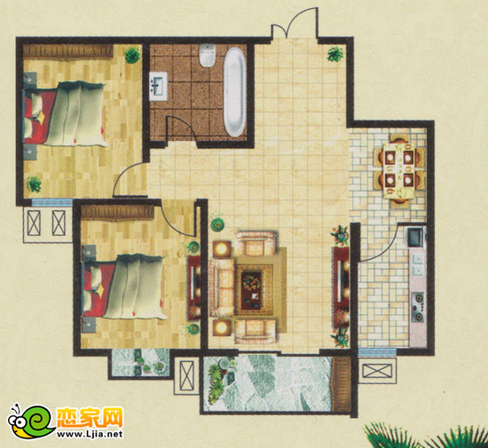 A2戶型 溫馨兩居 面積約97.7平米