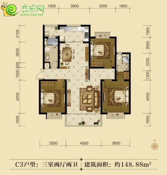 聯(lián)邦·御景江山C3戶型 三室兩廳兩衛(wèi) 148.88平米
