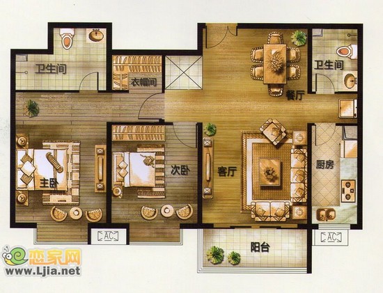 安居?xùn)|城兩室兩廳兩衛(wèi) 115平米
