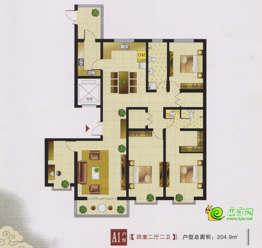 A1戶型 1# 四室二廳二衛(wèi) 204.9平米