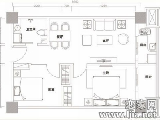 戶型D 80平方米 二室二廳
