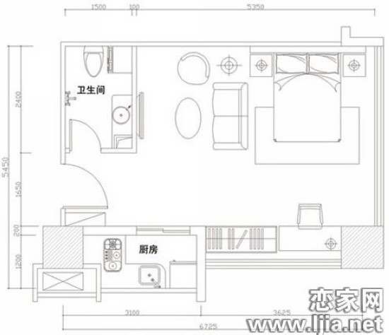 戶型C 50平方米 一室一廳 經(jīng)曲戶型