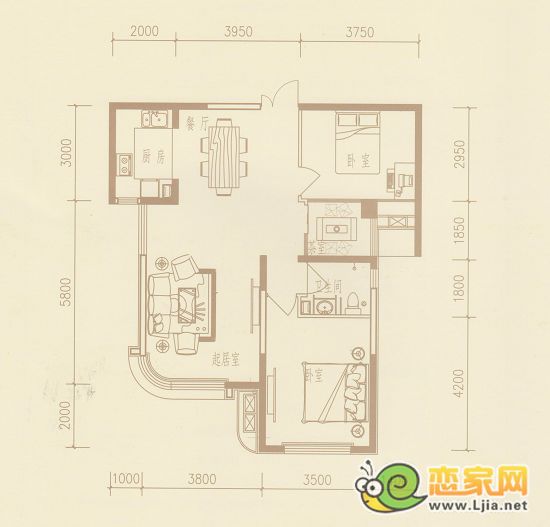 35# 兩室兩廳一衛(wèi)一茶室 面積98平米