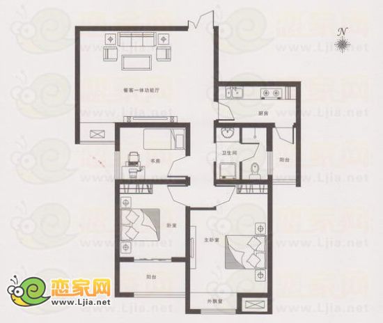G戶型 三室二廳一衛(wèi)
