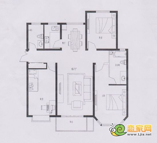 趙都新城 B戶型 三室兩廳兩衛(wèi) 面積約126.44㎡—137.14 ㎡