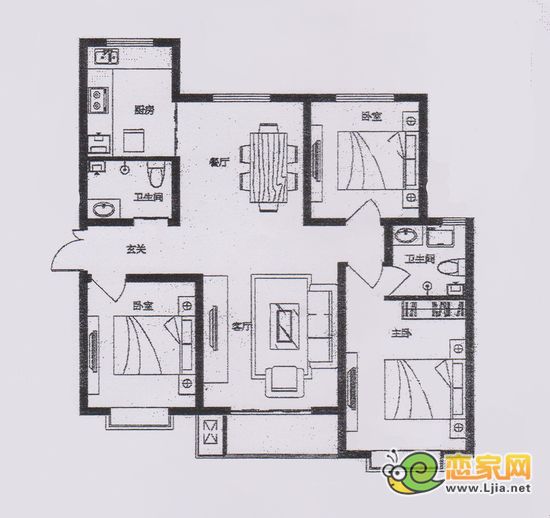 趙都新城 A戶型 三室兩廳兩衛(wèi) 面積約127.80㎡