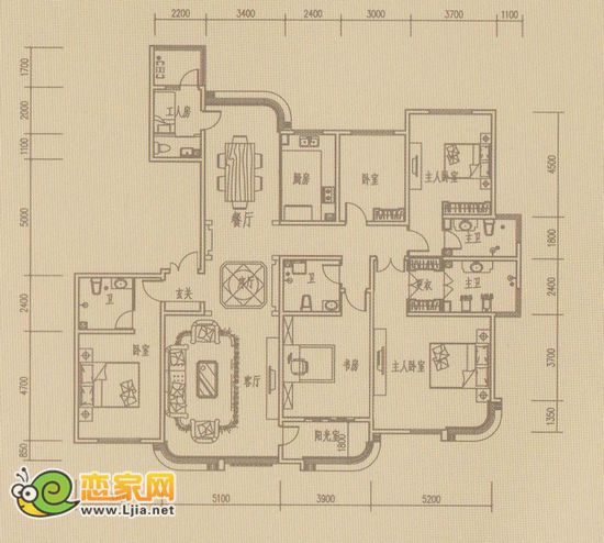 恒嘉拉德芳斯戶型圖 五室兩廳五衛(wèi) 