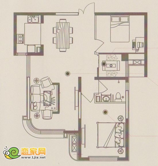 拉德芳斯C2戶型 兩室兩廳一衛(wèi)一茶室