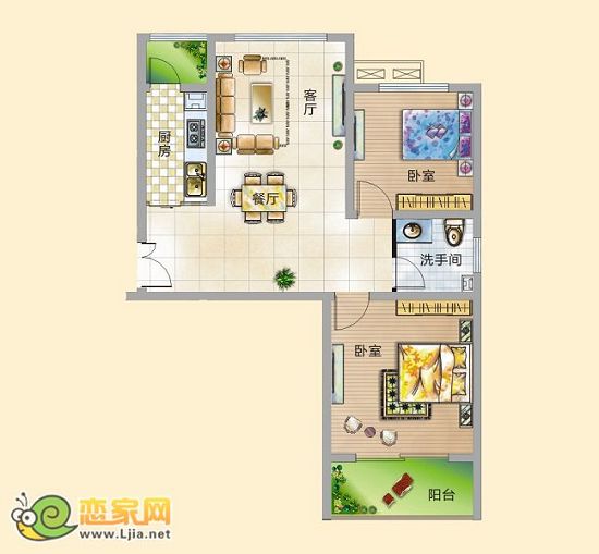 錦繡江南戶型 兩室兩廳一衛(wèi)