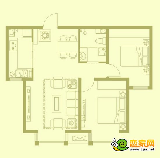 阿爾卡迪亞戶型圖 兩室兩廳一衛(wèi)