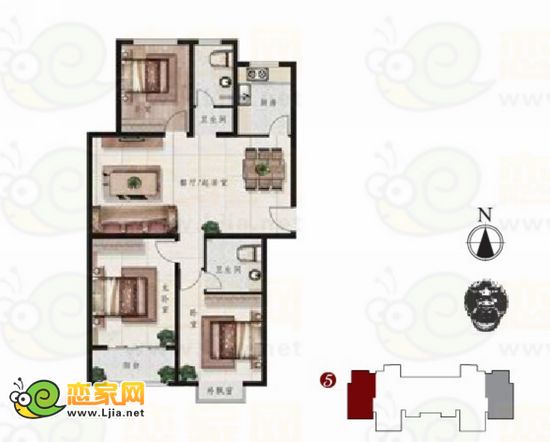 叢臺(tái)花園戶型圖  三室兩廳兩衛(wèi) 