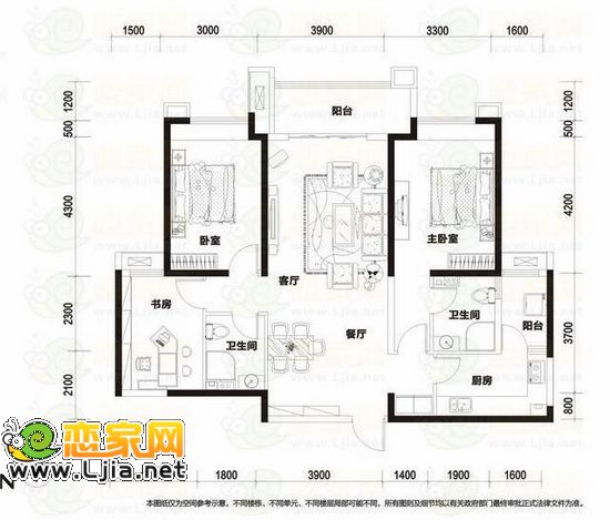 132m2的戶型，方正大氣，南北通透