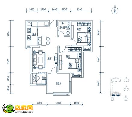 2-b     約105.96㎡      三室兩廳一衛(wèi)