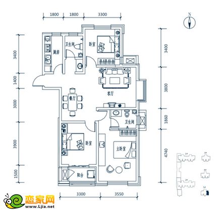 5-c     約136.68㎡     三室兩廳兩衛(wèi)