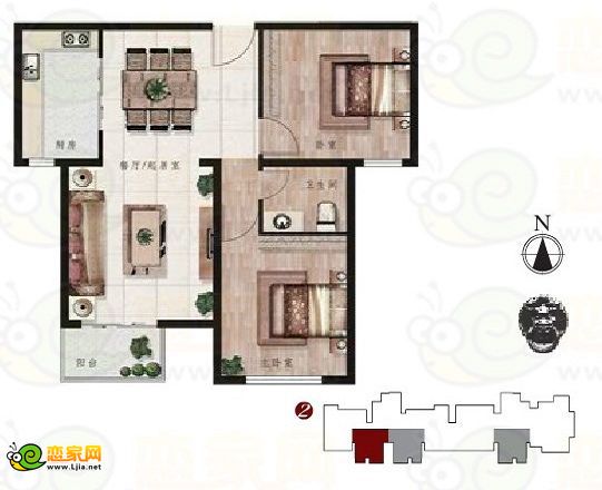 兩室兩廳一衛(wèi)  建筑面積約為：85.39平方米