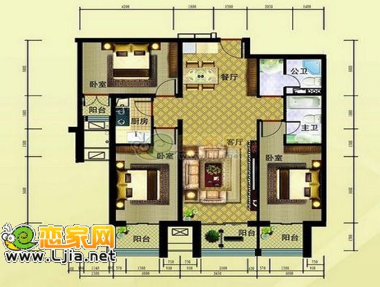 金世紀(jì)新城戶型 三室兩廳兩衛(wèi) 130㎡