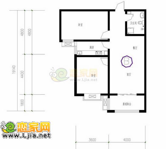 B戶型  兩室兩廳一衛(wèi)  面積約為：101.91平米