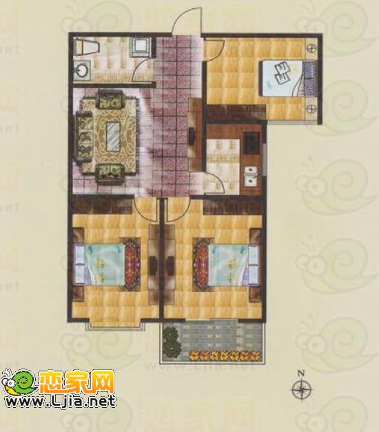 A3戶型  三室兩廳一衛(wèi)  面積約為：98平米