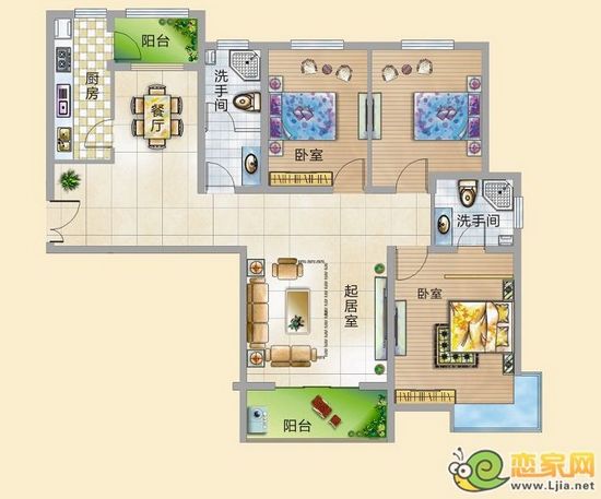 錦繡江南戶型  三室兩廳兩衛(wèi)   面積約為：135.98㎡