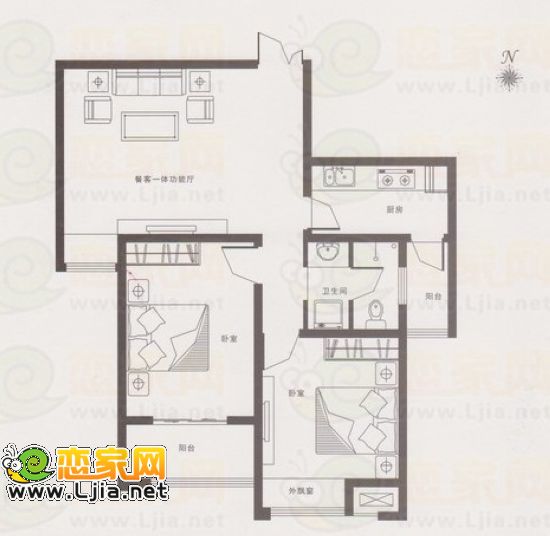 B戶型  建筑面積約為：92.51平米—96.52平米  兩室兩廳一衛(wèi)