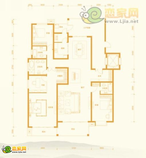 A2戶型  建筑面積約為：231.4平米  四室兩廳三衛(wèi)