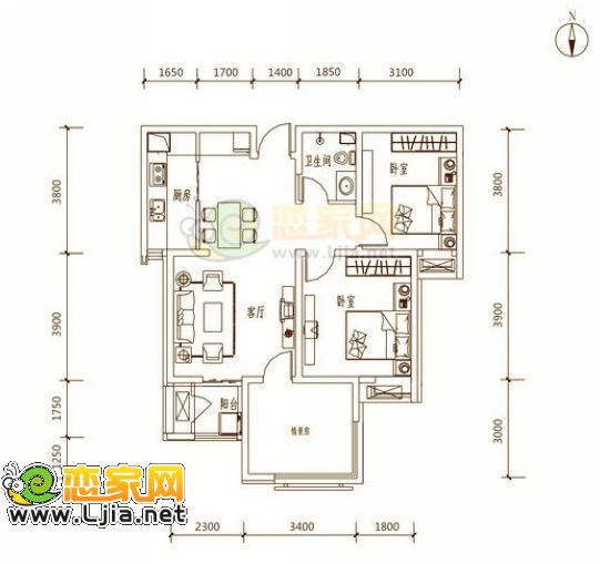 金色漫城戶型圖   三室兩廳一衛(wèi) 約105.96㎡
