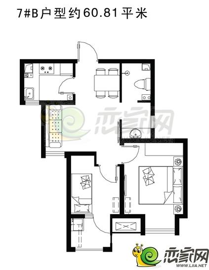 陽光苑7#B戶型 建筑面積約60.81㎡