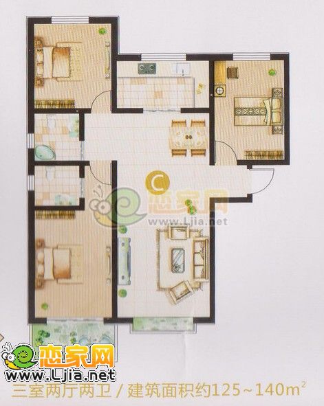 水岸春天經(jīng)典戶型 建筑面積：125—140㎡
