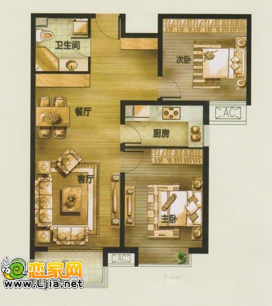 安居?xùn)|城小戶型 二室二廳一衛(wèi) 100㎡
