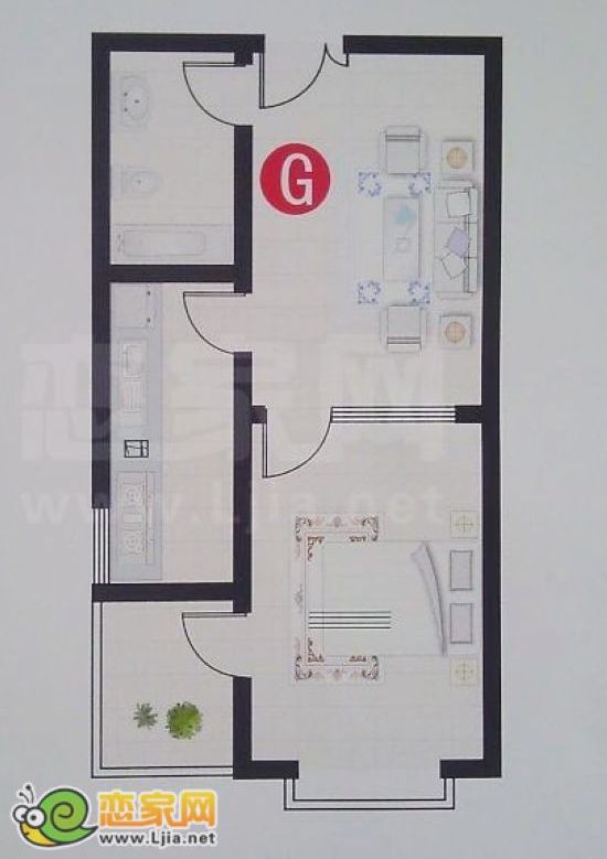 華都嘉苑45㎡戶型 一室一廳一衛(wèi)