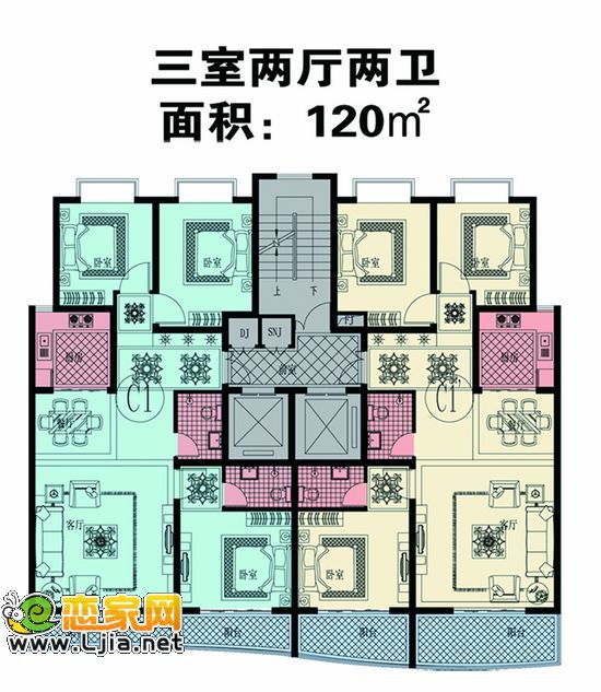 良友錦園戶型 三室兩廳兩衛(wèi) 建筑面積約為：120㎡