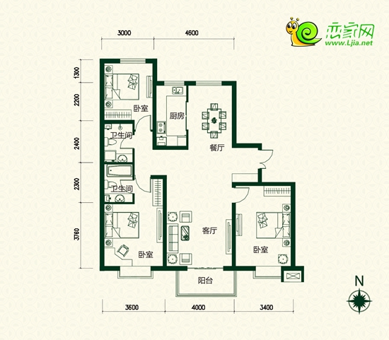 趙都新城13號地戶型  三室兩廳兩衛(wèi)