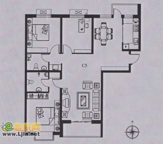 鴻基花苑152平米三室兩廳兩衛(wèi)戶(hù)型圖
