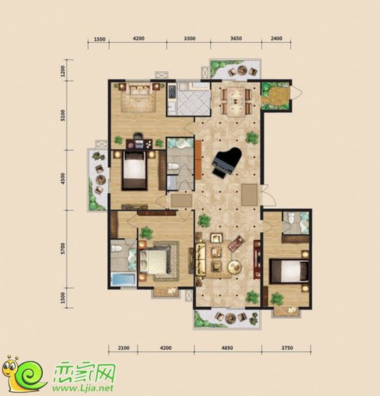 萬(wàn)聚·榮域A1戶(hù)型 四室三廳三衛(wèi) 建筑面積約269.7平米