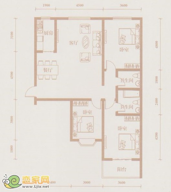 漢成華都項目147平米三室兩廳兩衛(wèi)的戶型