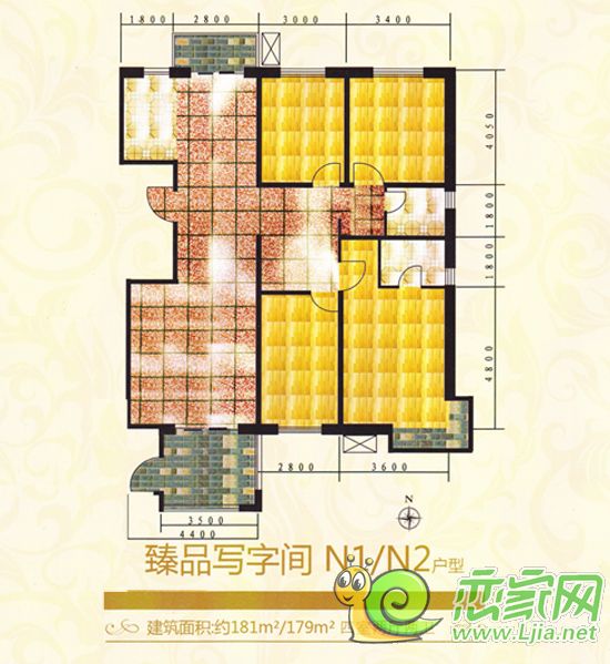 鴻基行政公館臻品寫字間 建筑面積約：181平米/179平米戶型圖