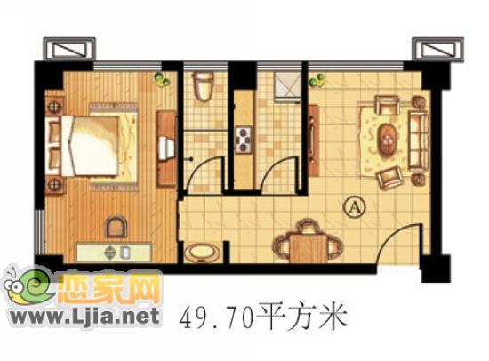 旺角平層公寓49.70㎡戶型效果圖